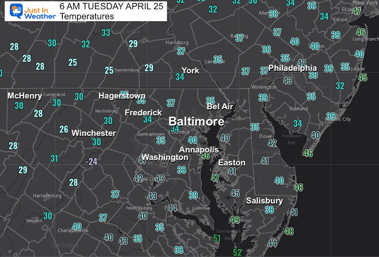 April 25 weather temperatures Tuesday morning