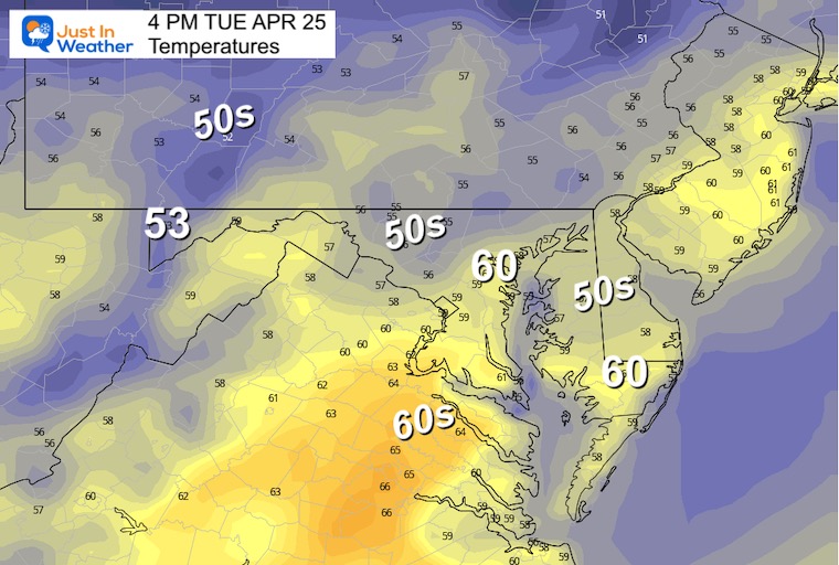 April 25 weather temperatures Tuesday afternoon