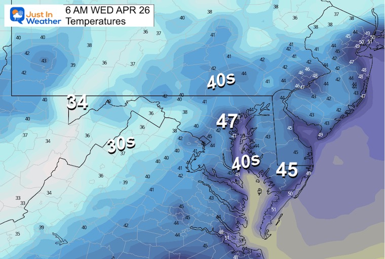 April 25 weather temperatures Wednesday morning