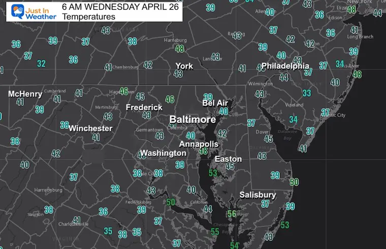 April 26 weather temperatures Wednesday morning