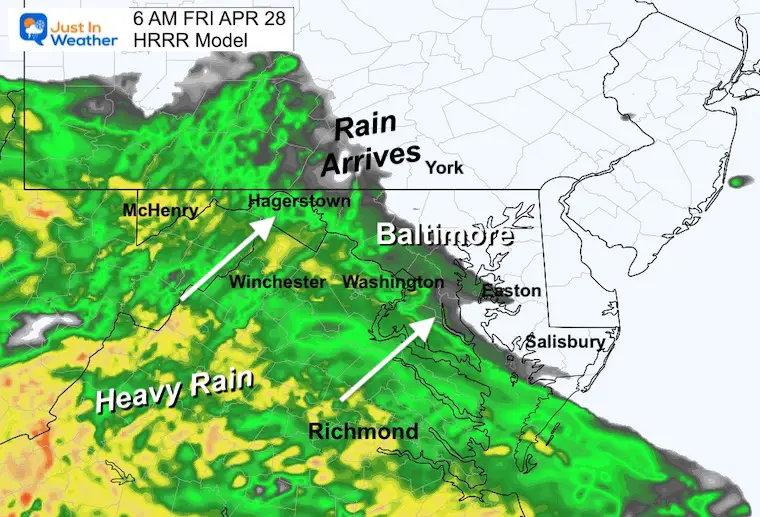 April 27 weather rain radar Friday 6 AM