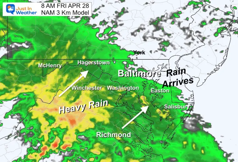 April 27 weather rain radar Friday 8 AM