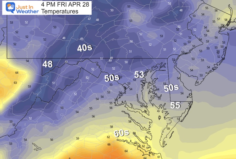 April 27 weather temperatures Friday afternoon
