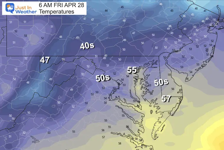 April 27 weather temperatures Friday morning