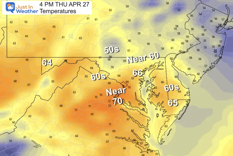 April 27 weather temperatures Thursday afternoon