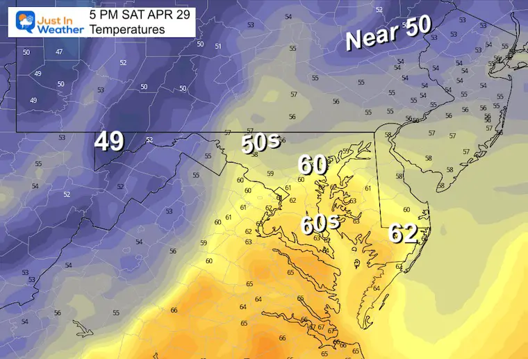 April 28 weather temperatures Saturday afternoon
