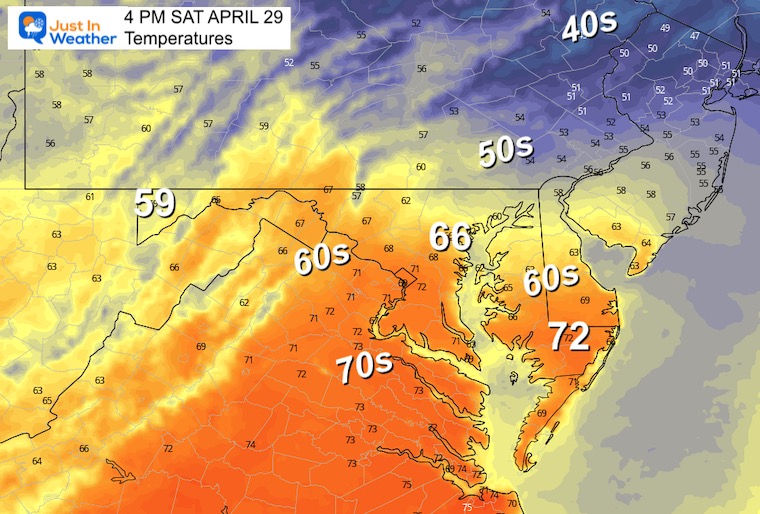 April 29 weather temperatures Saturday Afternoon