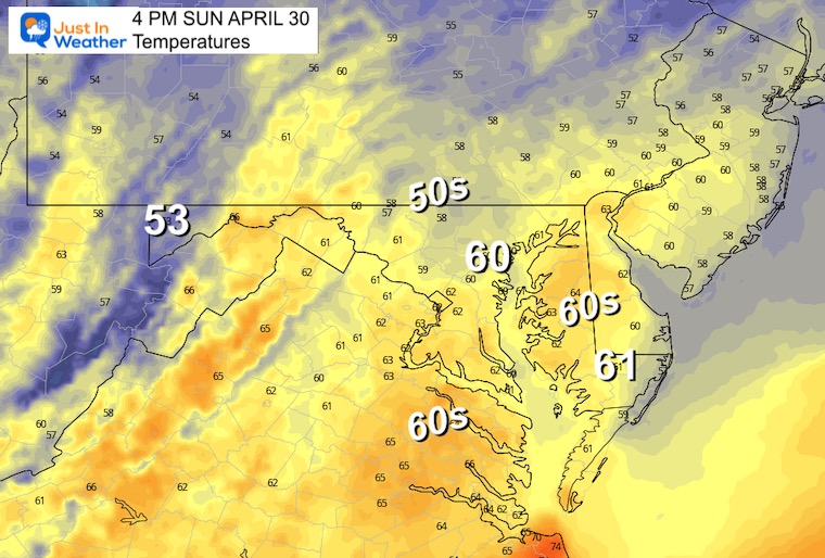 April 29 weather temperatures Sunday afternoon