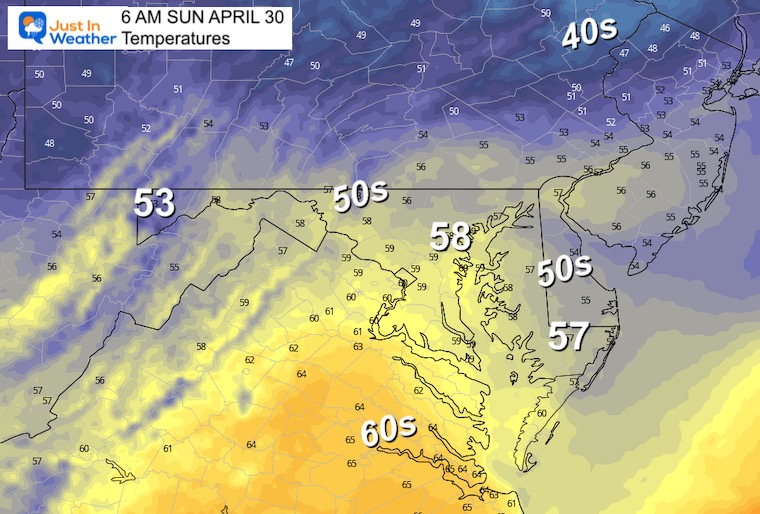 April 29 weather temperatures Sunday morning