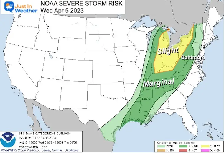 April 3 weather severe storm risk NOAA Wednesday
