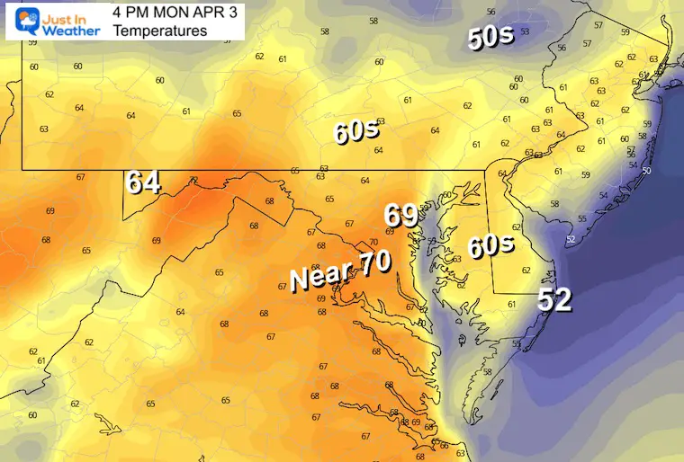 April 3 weather temperatures Monday afternoon