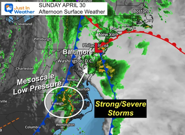 April 30 weather Sunday afternoon Surface Map