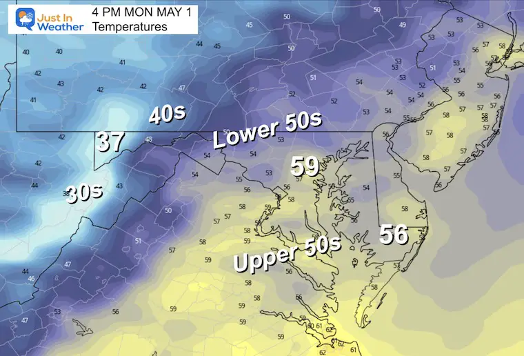 April 30 weather temperatures Monday afternoon