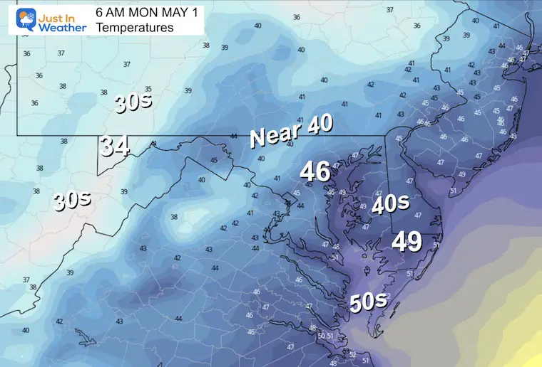 April 30 weather temperatures Monday morning