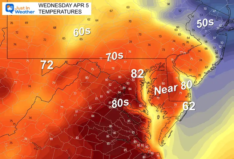 April 4 weather temperatures Wednesday afternon