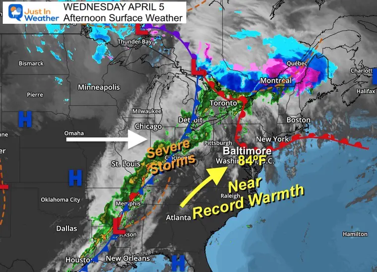 April 5 weather map record temperature severe storm