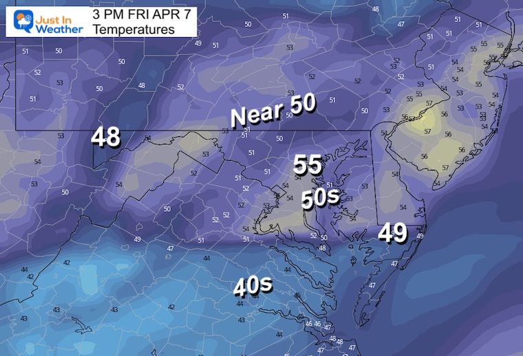April 6 weather temperatures Friday afternoon
