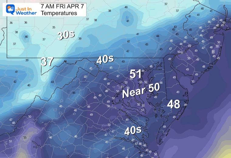 April 6 weather temperatures Friday morning