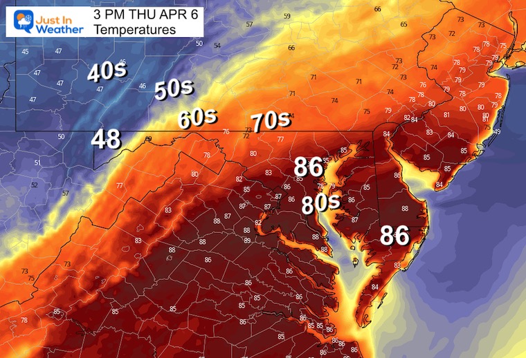 April 6 weather temperatures Thursday afternoon