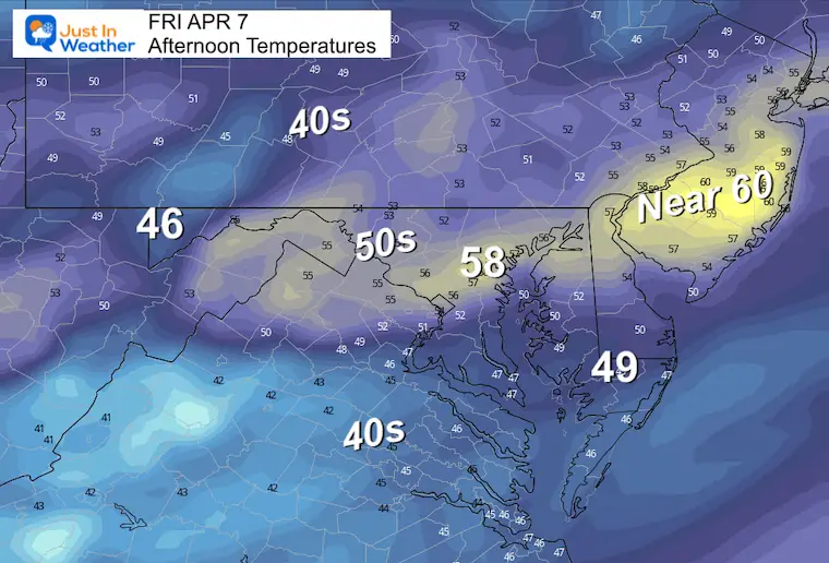 April 7 weather temperatures Friday afternoon