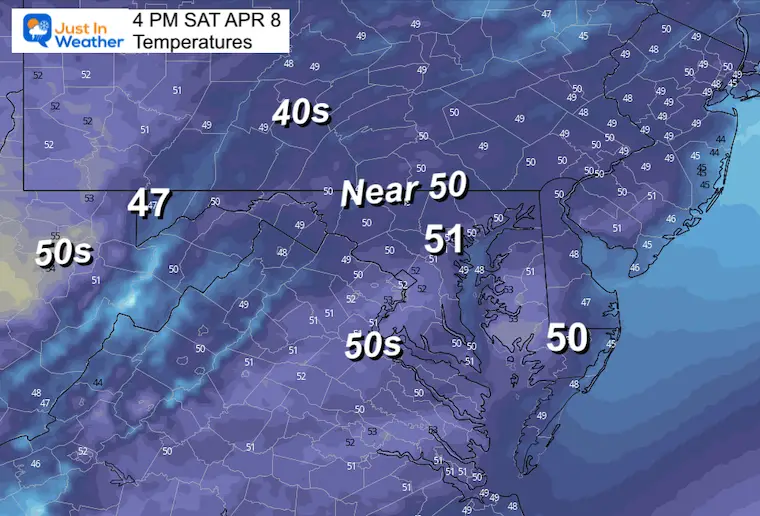 April 7 weather temperatures Saturday afternoon