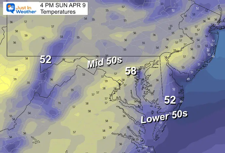 April 8 weather temperatures Easter Sunday Afternoon