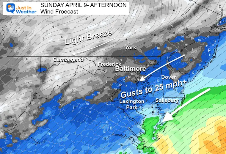 April 8 weather wind Easter Sunday Afternoon