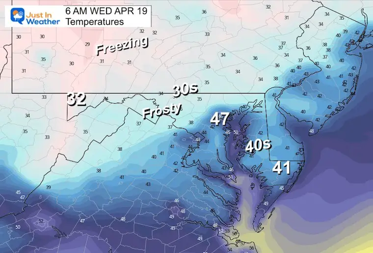 april 18 weather temperatures Wednesday morning