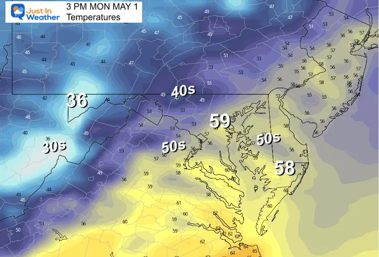 May 1 weather temperatures Monday afternoon