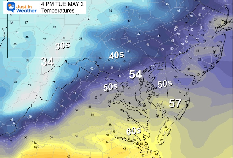 May 1 weather temperatures Tuesday afternoon