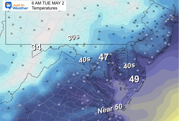 May 1 weather temperatures Tuesday morning