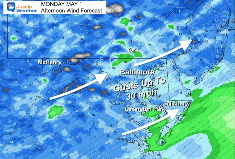 May 1 weather wind Monday afternoon