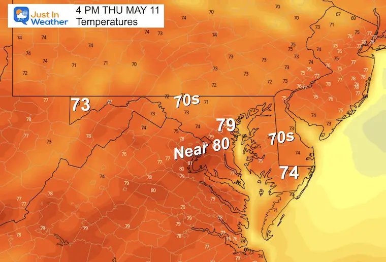 May 10 weather temperatures Thursday afternoon