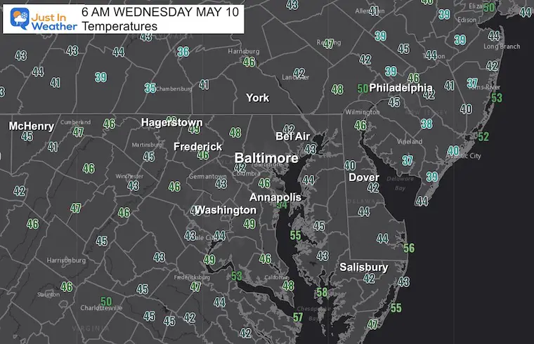 may 10 weather temperatures Wednesday morning