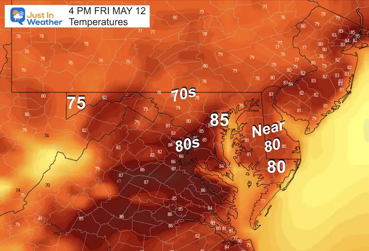 May 12 weather temperatures Friday afternoon