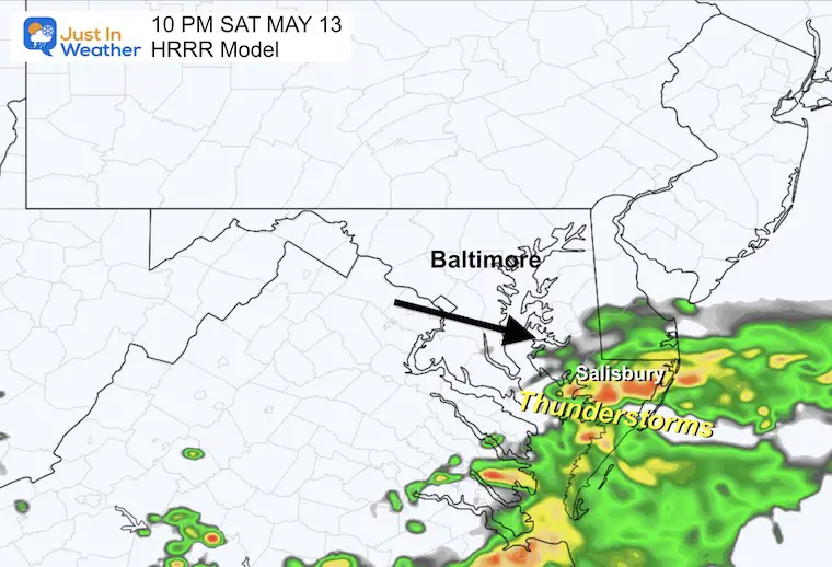 May 13 forecast rain radar Saturday evening 10 PM