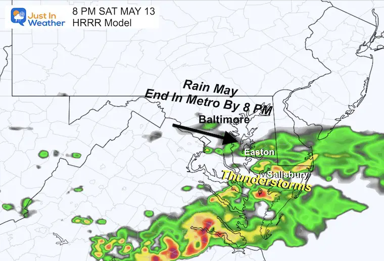 May 13 forecast rain radar Saturday evening 8 PM