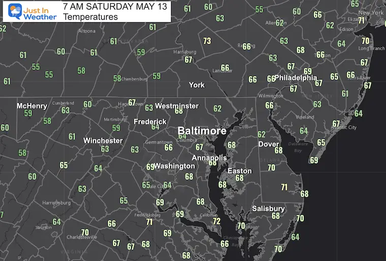 May 13 weather temperatures Saturday morning