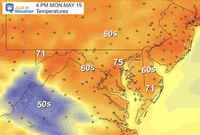 May 14 weather temperatures Monday afternoon