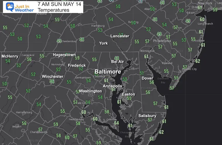 May 14 weather temperatures Mothers Day Morning