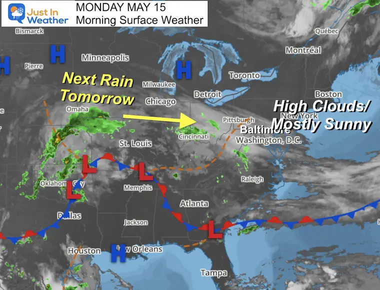 May 15 weather Monday morning