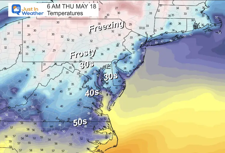 May 16 weather temperatures frost Thursday morning