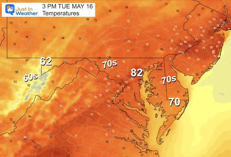 May 16 weather temperatures Tuesday afternoon