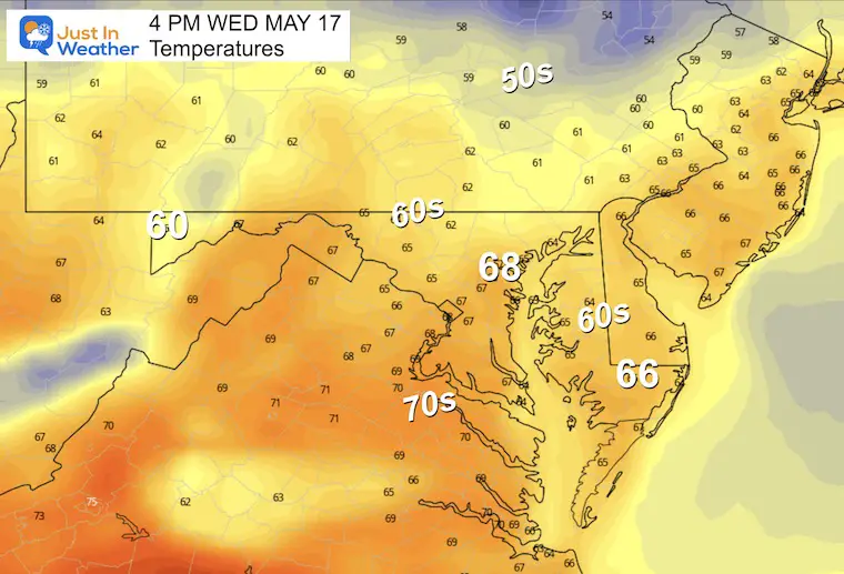 May 16 weather temperatures Wednesday afternoon