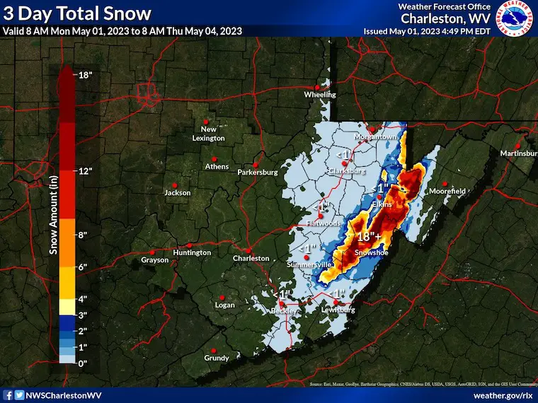 May 1 snow forecast West Virginia National Weather Service