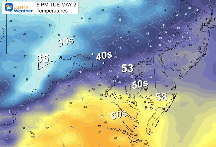 May 2 weather temperatures Tuesday afternoon