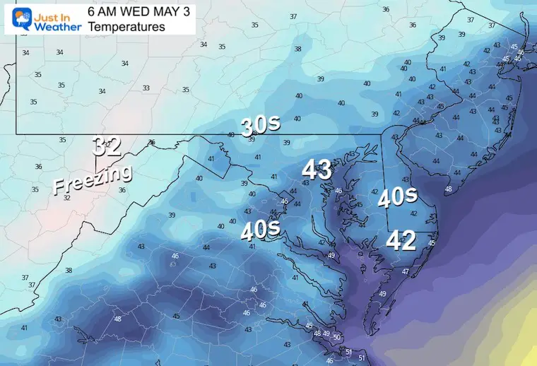 May 2 weather temperatures Wednesday morning