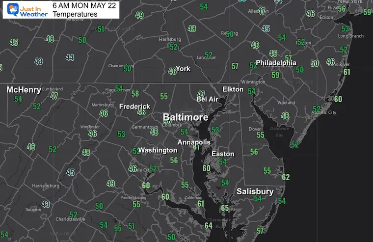 May 22 weather Monday morning temperatures