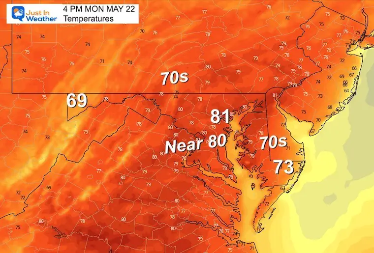 May 22 weather temperatures Monday afternoon