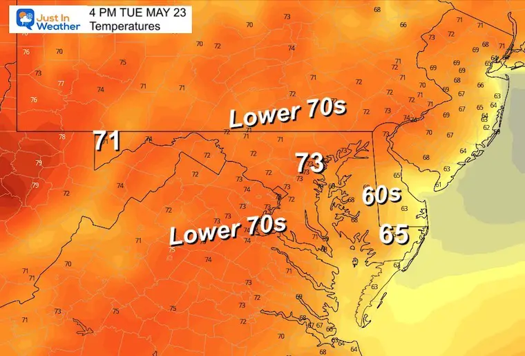 May 22 weather temperatures Tuesday afternoon